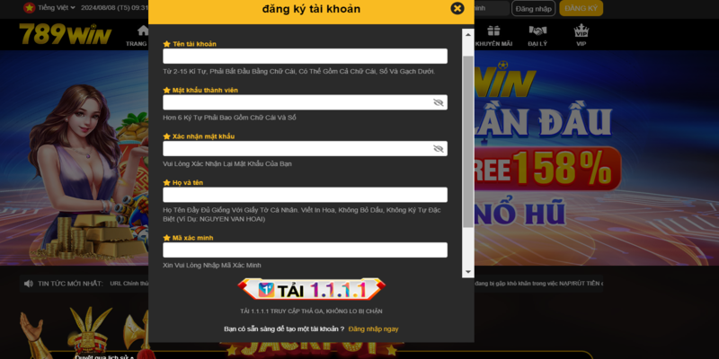 Những thông tin phải điền khi đăng ký tại 789win